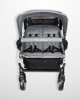 Familidoo Lightweight Grey Multi Seat Stroller - 6 Seater Pushchair + Rain Cover