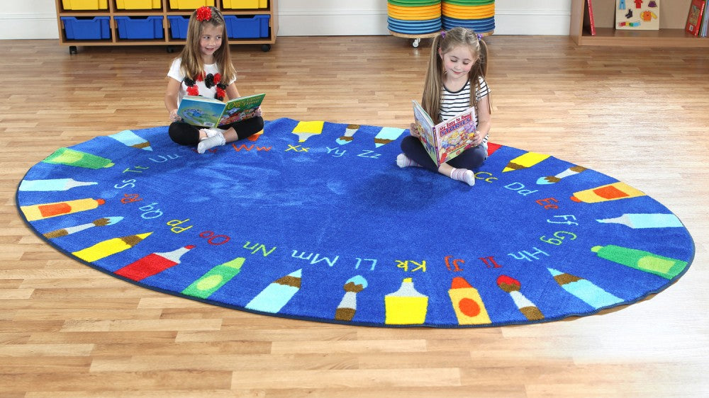 Rainbow Oval Pencils Alphabet Carpet